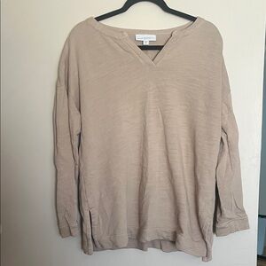 PureJill organic cotton Light Taupe V-Neck Pullover Sweatshirt medium